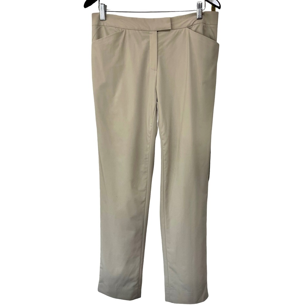 Lafayette 148 New York Irving Straight Leg Pants Khaki Sz 6 Stretch Wool Career